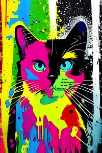 Portrait d'un chat X - graffiti pop art coloré sur Lily van Riemsdijk - Art Prints with Color