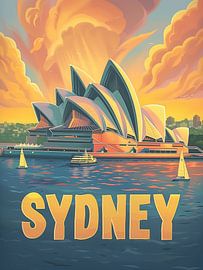 Golden Hour in Sydney: Urban Harbor Art Print by Travel Shop