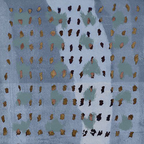 Motif abstrait en ocre et vert menthe sur bleu