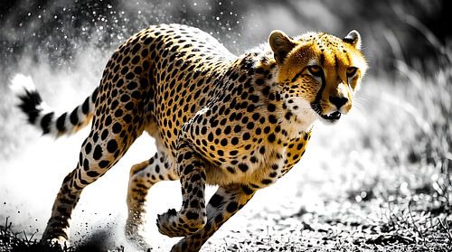 Photographie d'action d'un guépard en plein sprint - Décoration murale sur le thème des grands félins