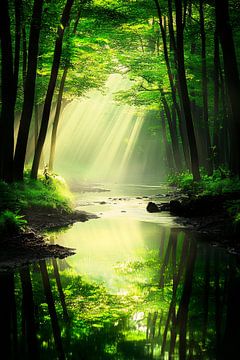 Lichtspel in het bos van Poster Art Shop