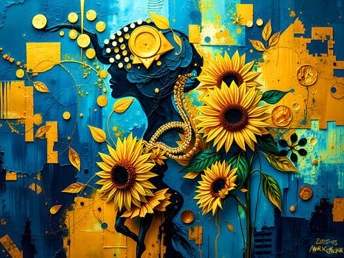 Etherische fluisteringen: abstracte vormen en zonnebloemen