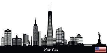 skyline von new york city mit freiheitsstatue und empire state building