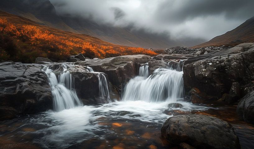 Gouden waterval in de herfst van fernlichtsicht