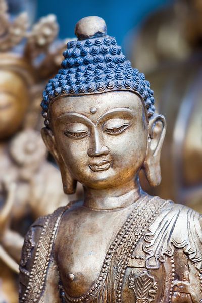Goud geschilderde houten bodhisattva sculptuur van Tony Vingerhoets