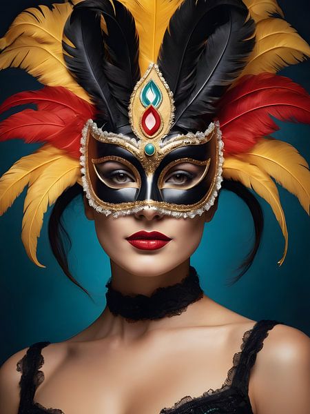 Een vrouw met een carnavalsmasker van 1xMerch
