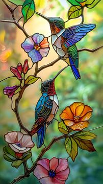 Hummingbirds Stained Glass by Dakota Wall Art