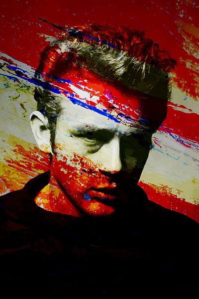 James Dean Abstraktes modernes Porträt in Rot von Art By Dominic