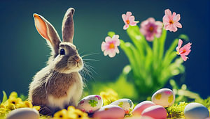 Süßer Osterhase mit Ostereiern im Frühling Illustration 03