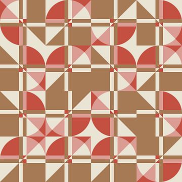 Modern abstract geometric pattern in coral pink, brown and white no.  5 by Dina Dankers