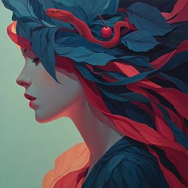 Mystical portrait composition - Red snake between flowing by MArt