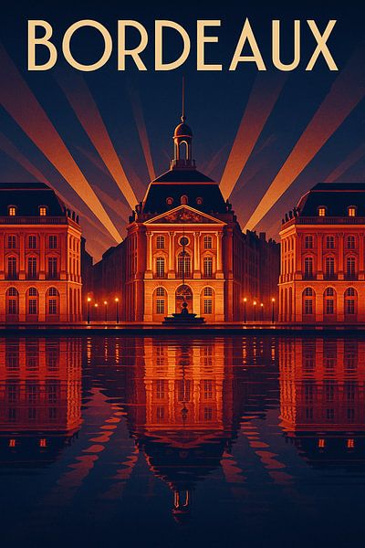 Bordeaux Art Deco Poster - Place de la Bourse Reflecties van Travel Shop