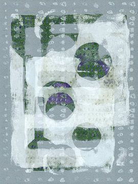 Abstracte vormen en lijnen in warm lichtgrijs en groen van Dina Dankers
