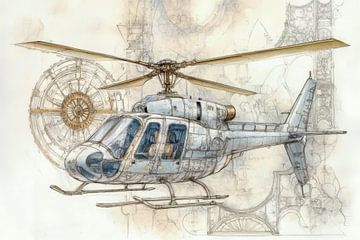 Gedetailleerde tekening van een helikopter - 