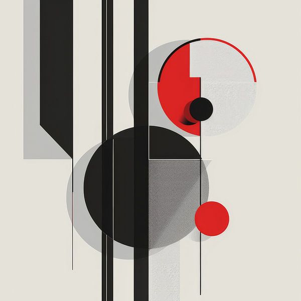 Dynamic circles - Abstract movement in black, red and white by Poster Art Shop