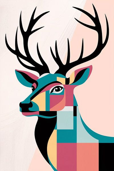 Colourful cubist deer portrait by Imperial Art House