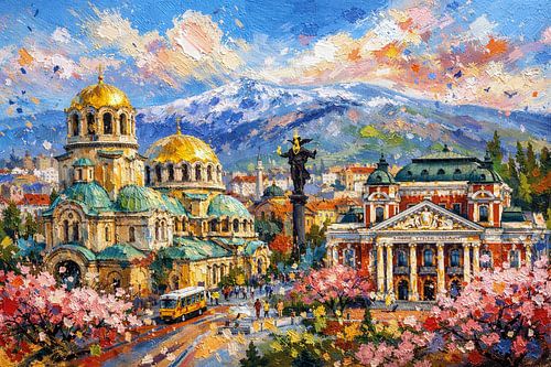 Sofia, Bulgarije een impressionistisch schilderij.