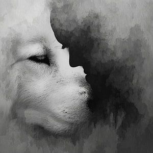 The Quiet Marriage of the Pyrenean Mountain Dog | Abstract Black-and-White Wall Art
