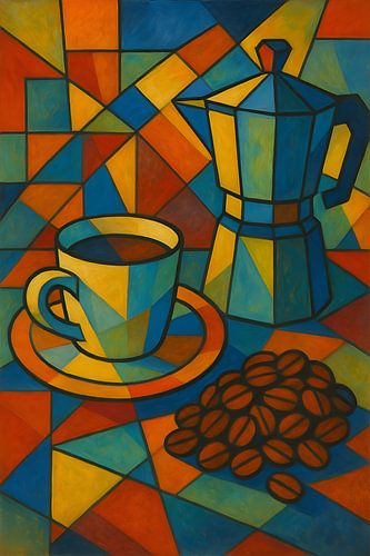 Café en grains et peinture au percolateur.