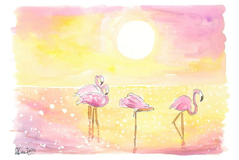 Tropisch strandgevoel met flamingo's in de zon van Markus Bleichner