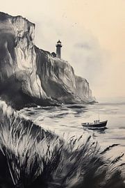 Phare au-dessus d'une côte calme sur Poster Art Shop