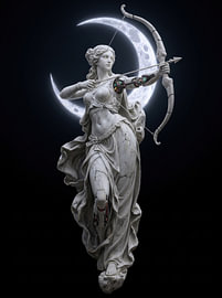 Cyborg-Artemis-Statue mit Halbmond von ANGGA HERMAWAN WIDODO