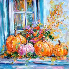 Des citrouilles à la fenêtre