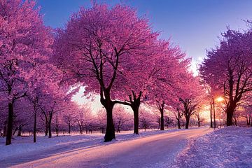 Winterboomlaan met bloeiende kersenbomen illustratie van Animaflora PicsStock