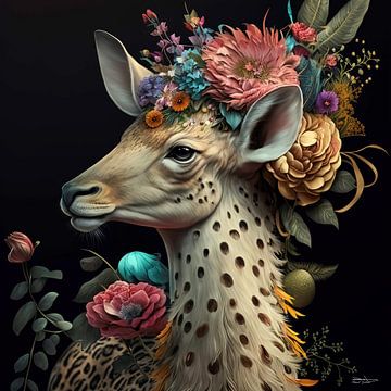 cerf avec des fleurs sur Gelissen Artworks