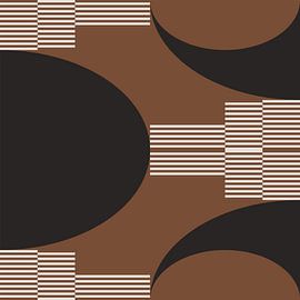 Retro Cirkels, Strepen in Bruin, Wit, Zwart. Moderne abstracte geometrische kunst nr. 6 van Dina Dankers