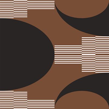 Retro Circles, Stripes in Brown, White, Black. Modern abstract geometric art no. 6 by Dina Dankers