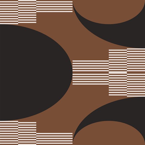 Retro Circles, Stripes in Brown, White, Black. Modern abstract geometric art no. 6 by Dina Dankers