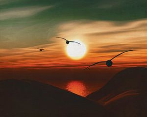 Möwen bei Sonnenuntergang 6 von Jan Keteleer