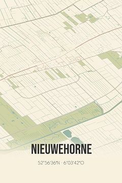 Vintage landkaart van Nieuwehorne (Fryslan) van Rezona