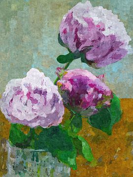 peonies impressionistically painted in the morning light by Paul Nieuwendijk