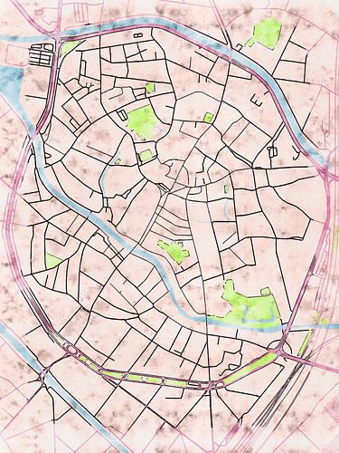 Kaart van Mechelen centrum in de stijl 'Soothing Spring'