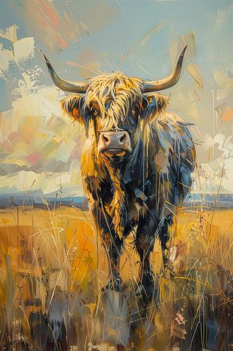 Majestätischer schottischer Highlander in feurigen Feldern