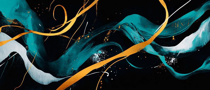 Colourful abstraction in black and gold by Poster Art Shop