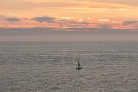 Lonely sailboat on the Atlantic sea by Peter Haastrecht, van
