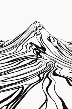 Eenvoudige bergcontouren in zwart en wit van De Muurdecoratie