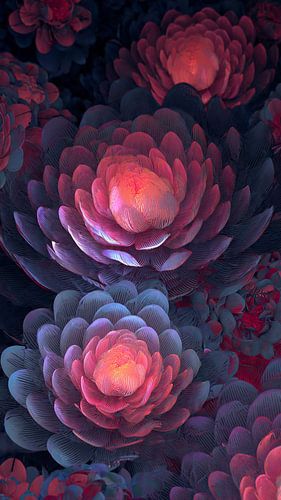 Etherische neonbloemen: gedetailleerde 3D-bloemenfractalkunst
