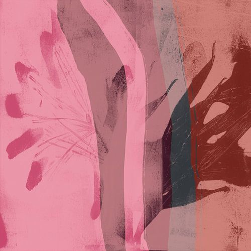 Colorful abstract painting with organic shapes in pink and terracotta