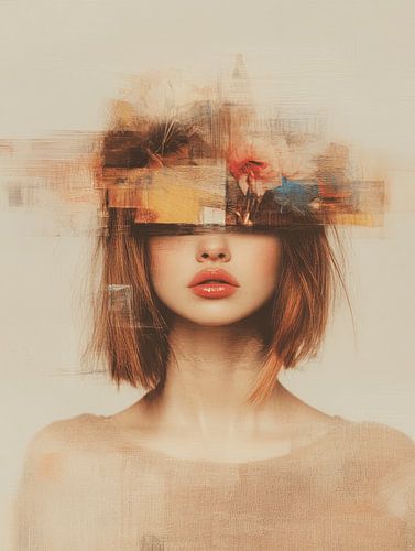 Modern abstract portret in warme kleuren