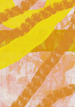 Kleurrijke abstracte kunst in geel, oranje, roze en wit. van Dina Dankers