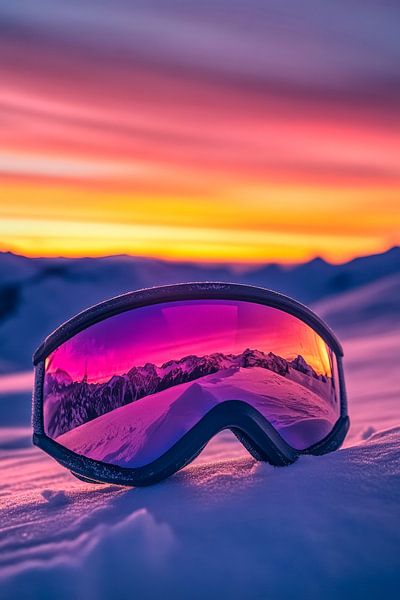 Sunset with ski goggles in the snow by Poster Art Shop