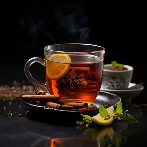 Tasse de thé avec ingrédients, gros plan