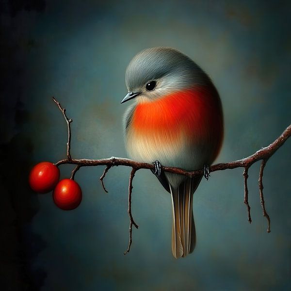 Vogel auf Ast mit roten Beeren von Lauri Creates
