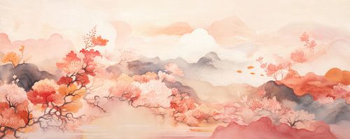 Rustgevende Bloesem Landschap van Abstract Schilderij