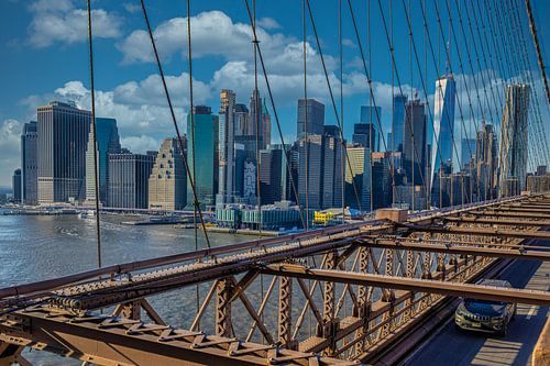 New York skyline vanaf de Brooklyn Bridge in de winter