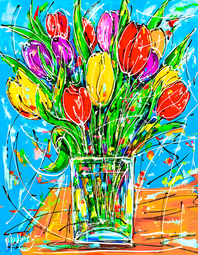 Nature morte aux tulipes dans un vase en verre